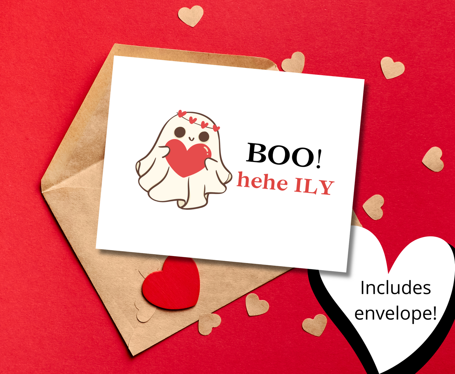 Cute Ghost Heart Spooky Valentine's Day Greeting Card For Partner Friend Kids