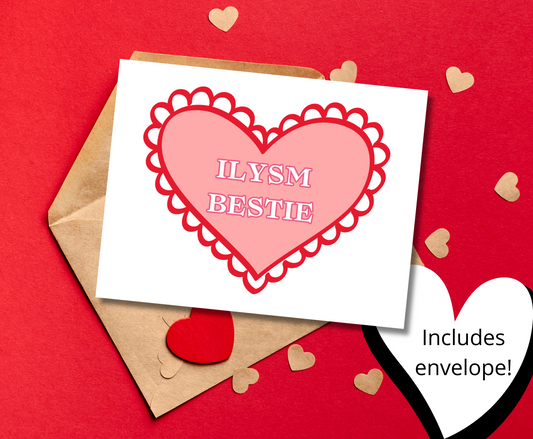 ILYSM Bestie Galentine's Day Vintage Love Greeting Card For Friend Sibling Kid Anyone