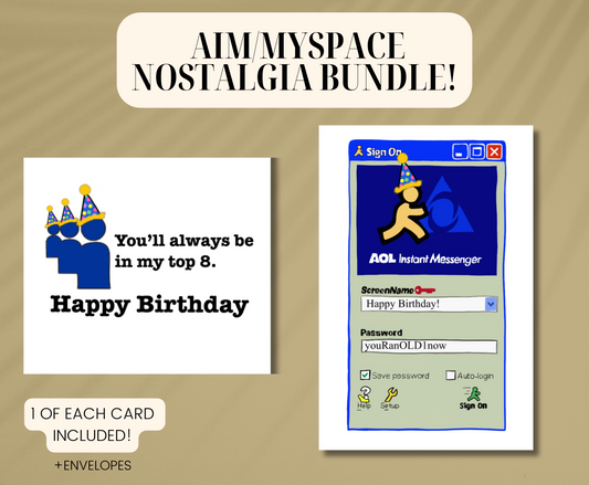 AIM/Myspace Nostalgia Top 8 Funny Birthday Card Bundle