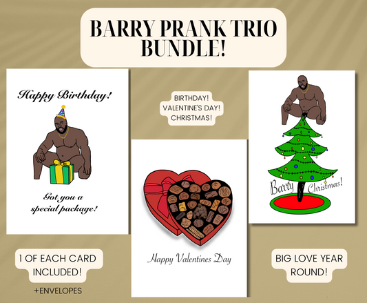 Barry Prank Funny Birthday Valentine Anniversary Christmas Holiday 3 Card Bundle