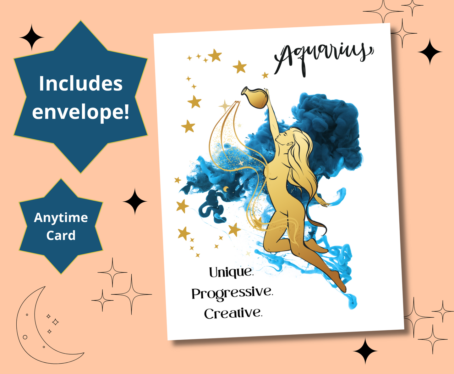 AQUARIUS Zodiac Astrology Birthday Anytime Greeting Card