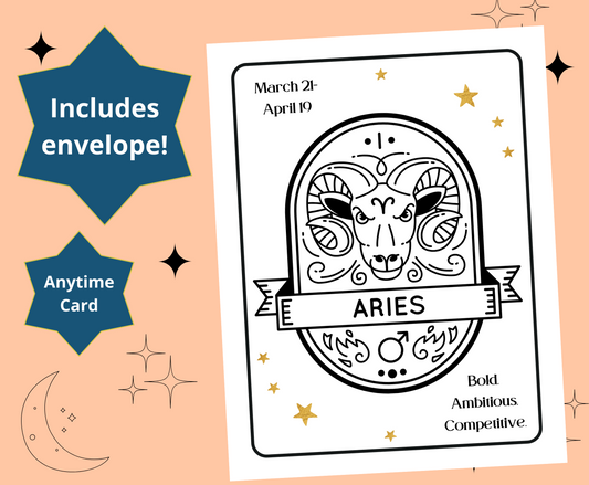 ARIES Tarot Zodiac Astrology Birthday Anytime Greeting Card