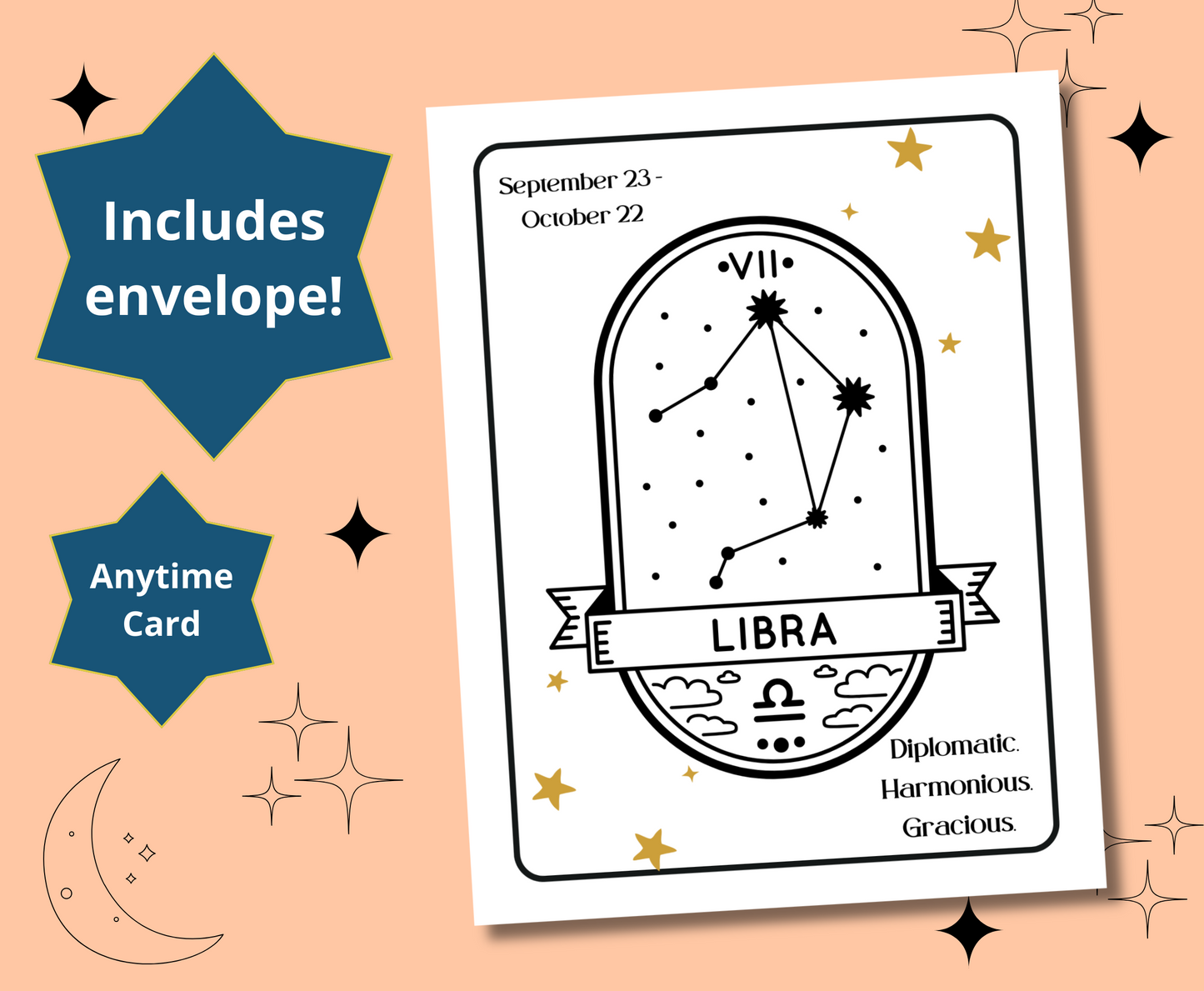 LIBRA Tarot Zodiac Astrology Birthday Anytime Greeting Card