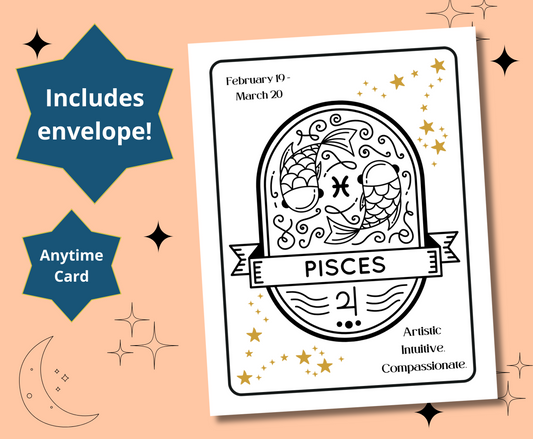 PISCES Tarot Zodiac Astrology Birthday Anytime Greeting Card