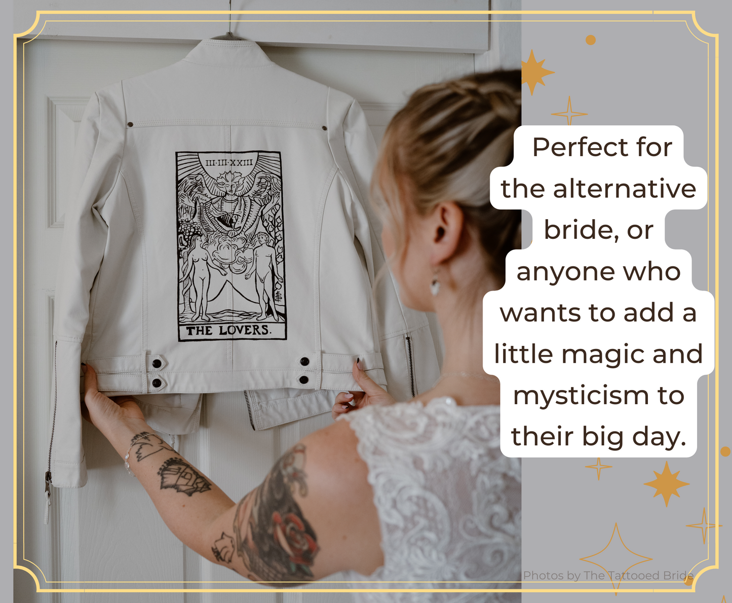 The Lovers Tarot Bridal Leather/Faux Leather Hand Painted Jacket With CUSTOM DATE for Weddings Bachelorette Events