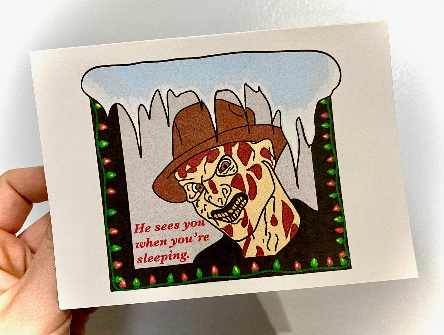 INSTANT DOWNLOAD! Print At Home! Festive Freddy Kreuger Funny Horror Holiday Card