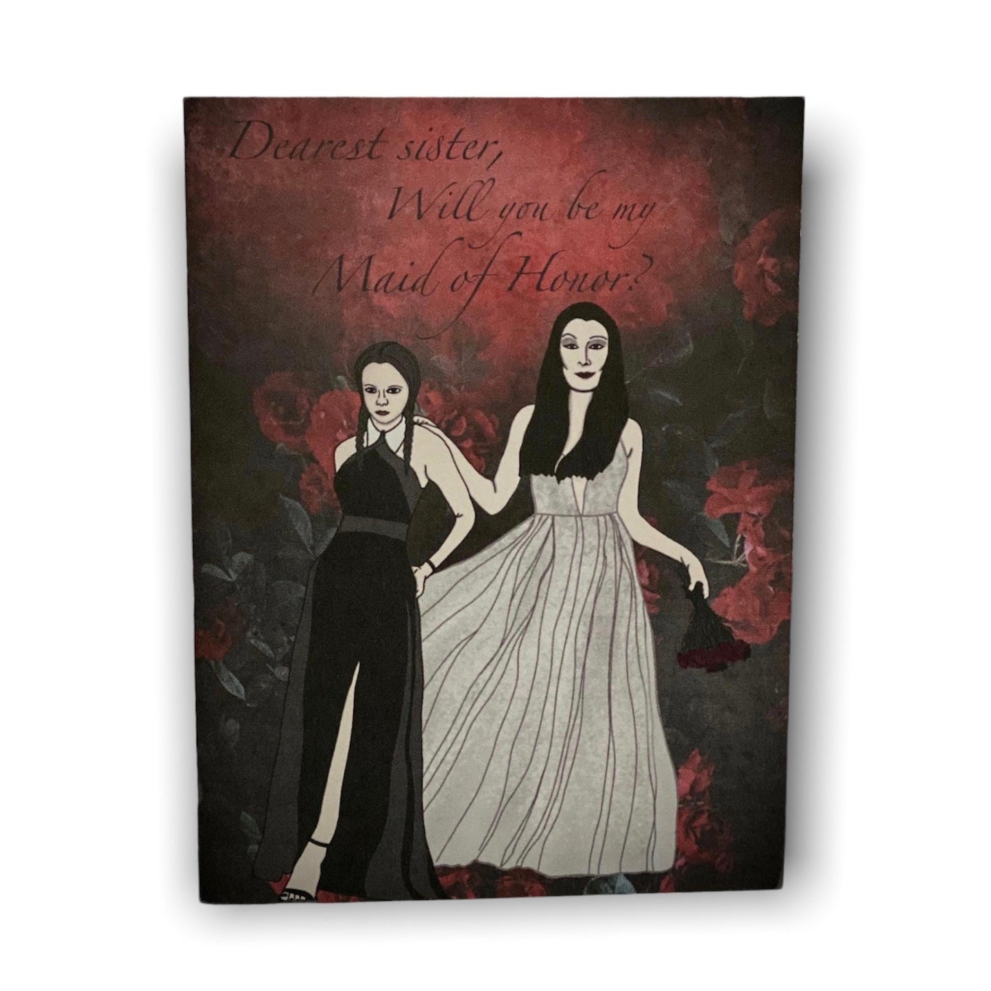 INSTANT DOWNLOAD! Print At Home! Gothic Horror Maid of Honor Bridesmaid Morticia & Wednesday Addams Wedding Proposal Card