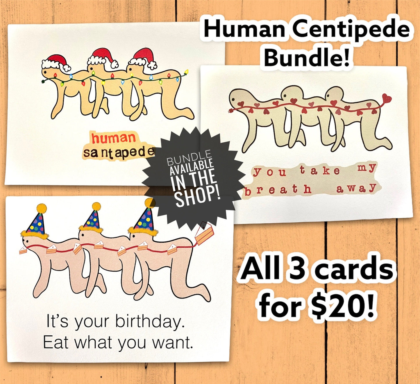 Human Centipede Santapede Horror Funny Christmas Holiday Greeting Card