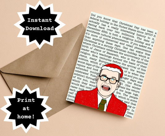 INSTANT DOWNLOAD! Print At Home! Colin Robinson What We Do In The Shadows Energy Vampire Funny Christmas Holiday Card