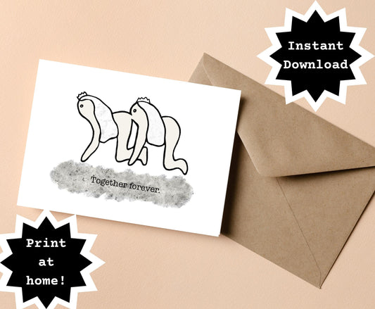 INSTANT DOWNLOAD! Print At Home! Human Centipede Funny LGBTQ Wedding Engagement Card