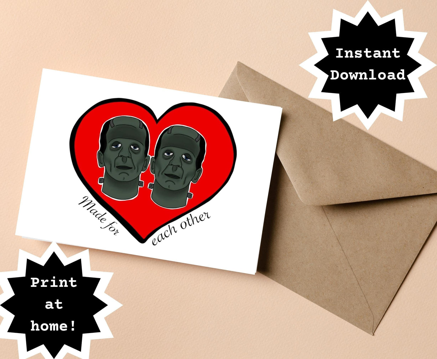 INSTANT DOWNLOAD! Print At Home! Frankenstein's Monster LGBTQ Love Anniversary Wedding Engagement Card