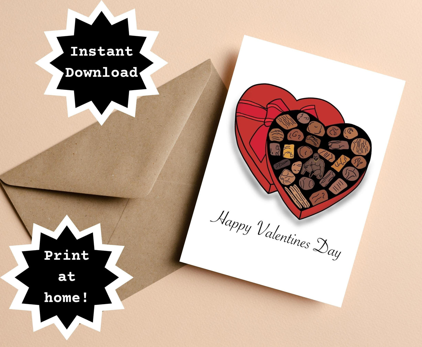 INSTANT DOWNLOAD! Print At Home! Barry Prank Chocolate Heart Love Valentines Day Card