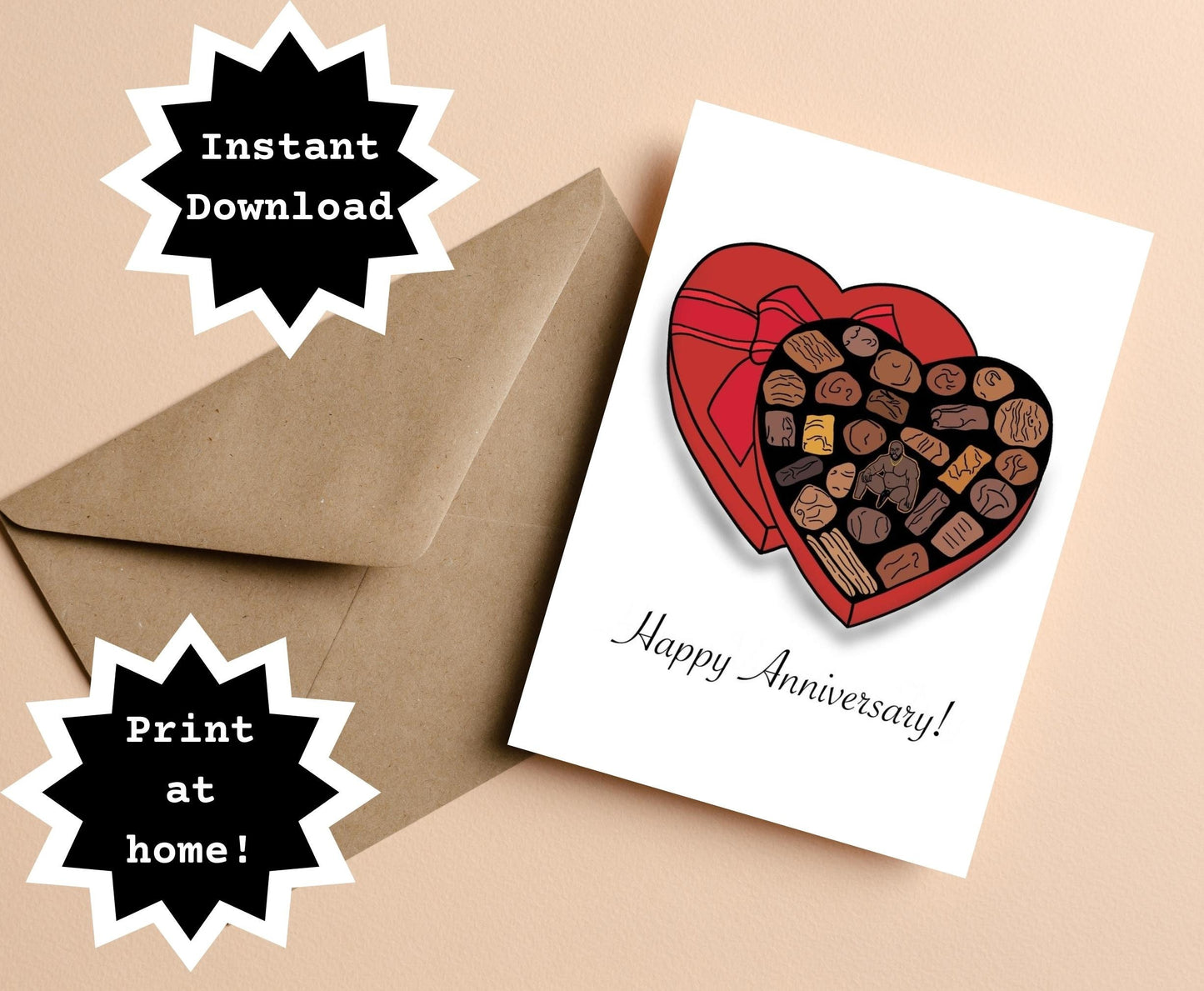 INSTANT DOWNLOAD! Print At Home! Barry Prank Chocolate Heart Love Anniversary Card