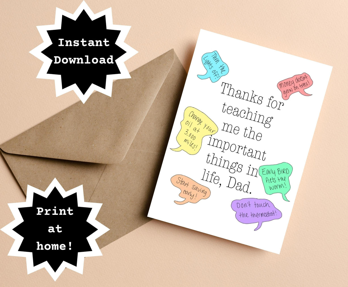 INSTANT DOWNLOAD! Print At Home! Funny Sentimental Father's Day Greeting Card