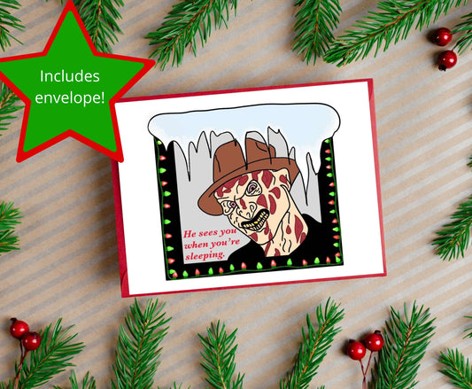 Festive Freddy Kreuger Funny Horror Holiday Card