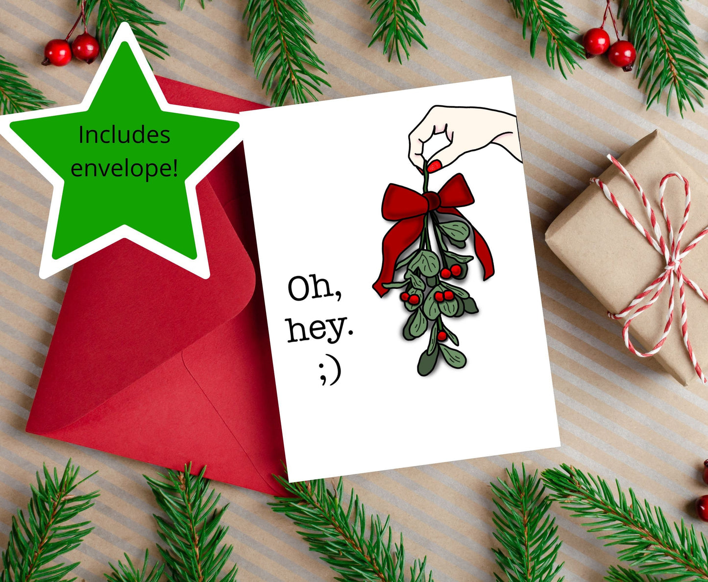 Funny Mistletoe Wink Suggestive Holiday Christmas Greeting Card