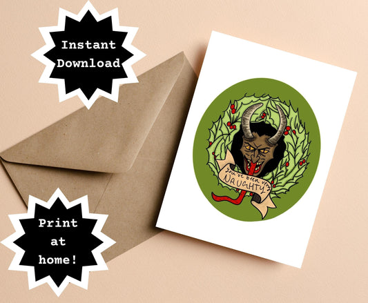 INSTANT DOWNLOAD! Print At Home! Krampus Naughty Horror Holiday Christmas Card