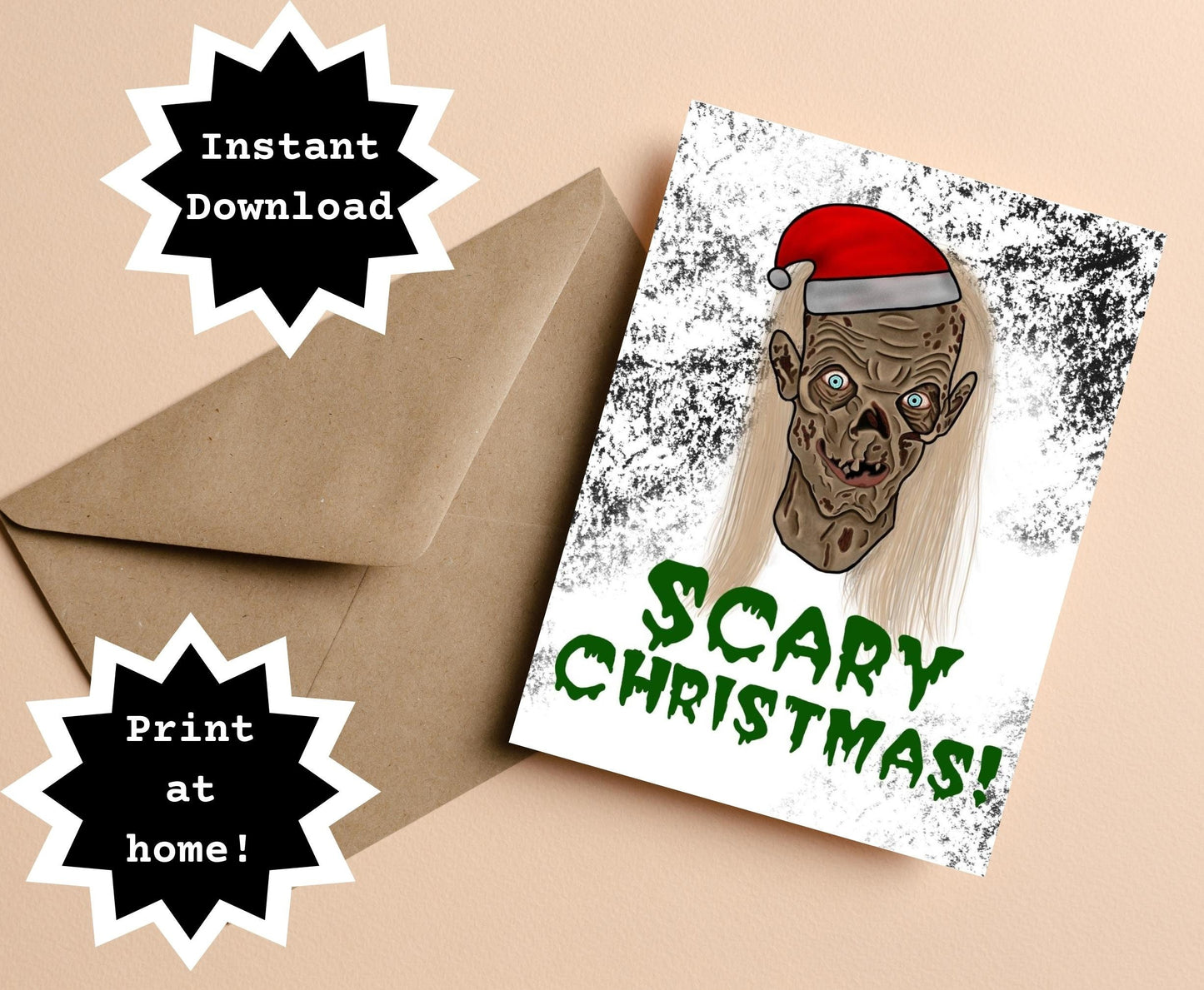 INSTANT DOWNLOAD! Print At Home! Tales From The Crypt Keeper Zombie Horror Holiday Scary Christmas Card