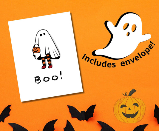 Cute Halloween Sheet Ghost Boo Greeting Card