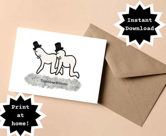 INSTANT DOWNLOAD! Print At Home! Human Centipede Funny LGBTQ Wedding Engagement Card