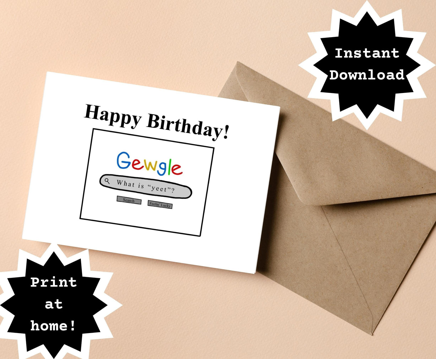 INSTANT DOWNLOAD! Print At Home! Funny Birthday Card Google Search Engine "What is 'yeet'?" Millennial Boomer Bday