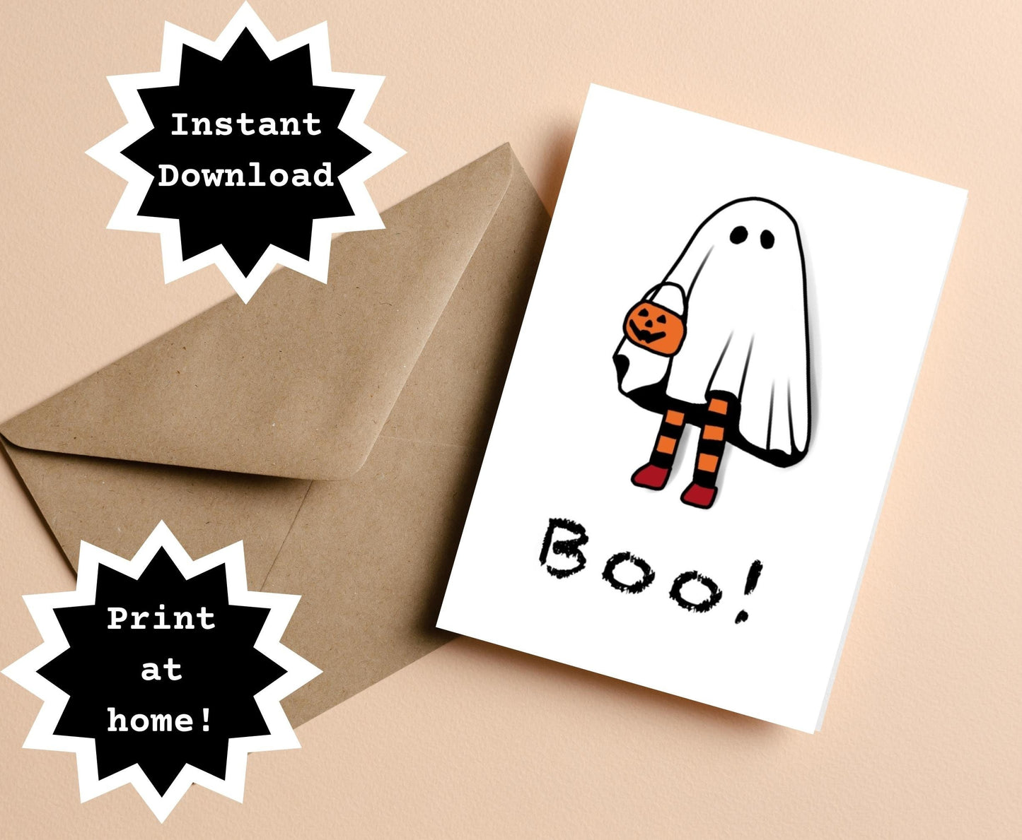 INSTANT DOWNLOAD! Print At Home! Cute Halloween Sheet Ghost Boo Greeting Card