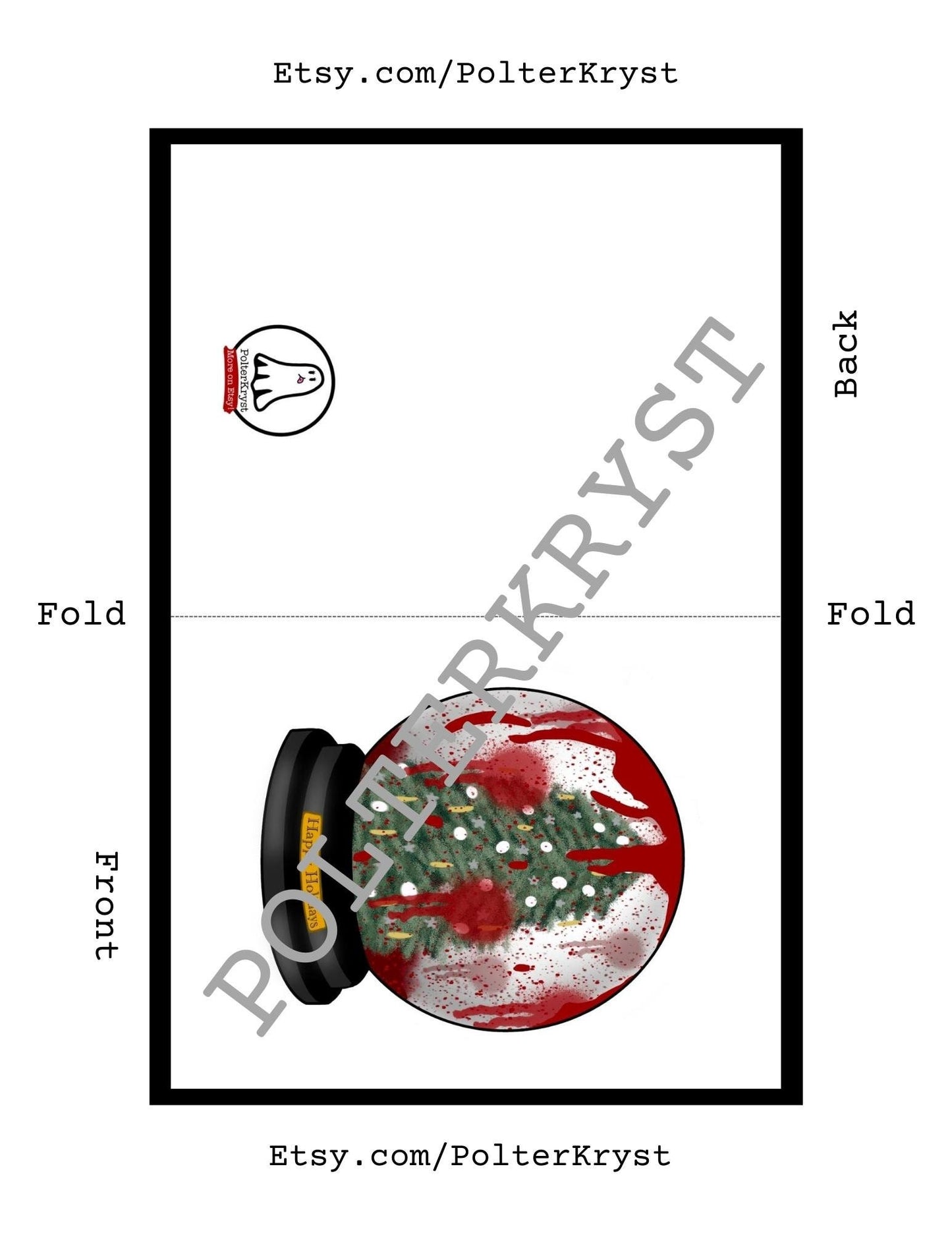 INSTANT DOWNLOAD! Print At Home! Blood Snow Globe Horror Happy Holidays Christmas Greeting Card